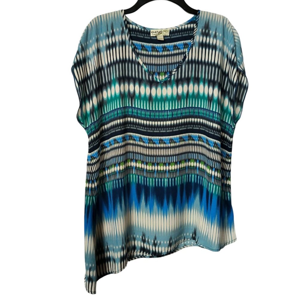 Energe One World Assymetrical V-Neck Blouse Stretch Women's Size Large